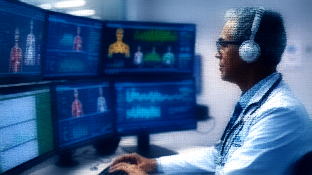 Doctor using AI-enhanced electronic health records and documentation system