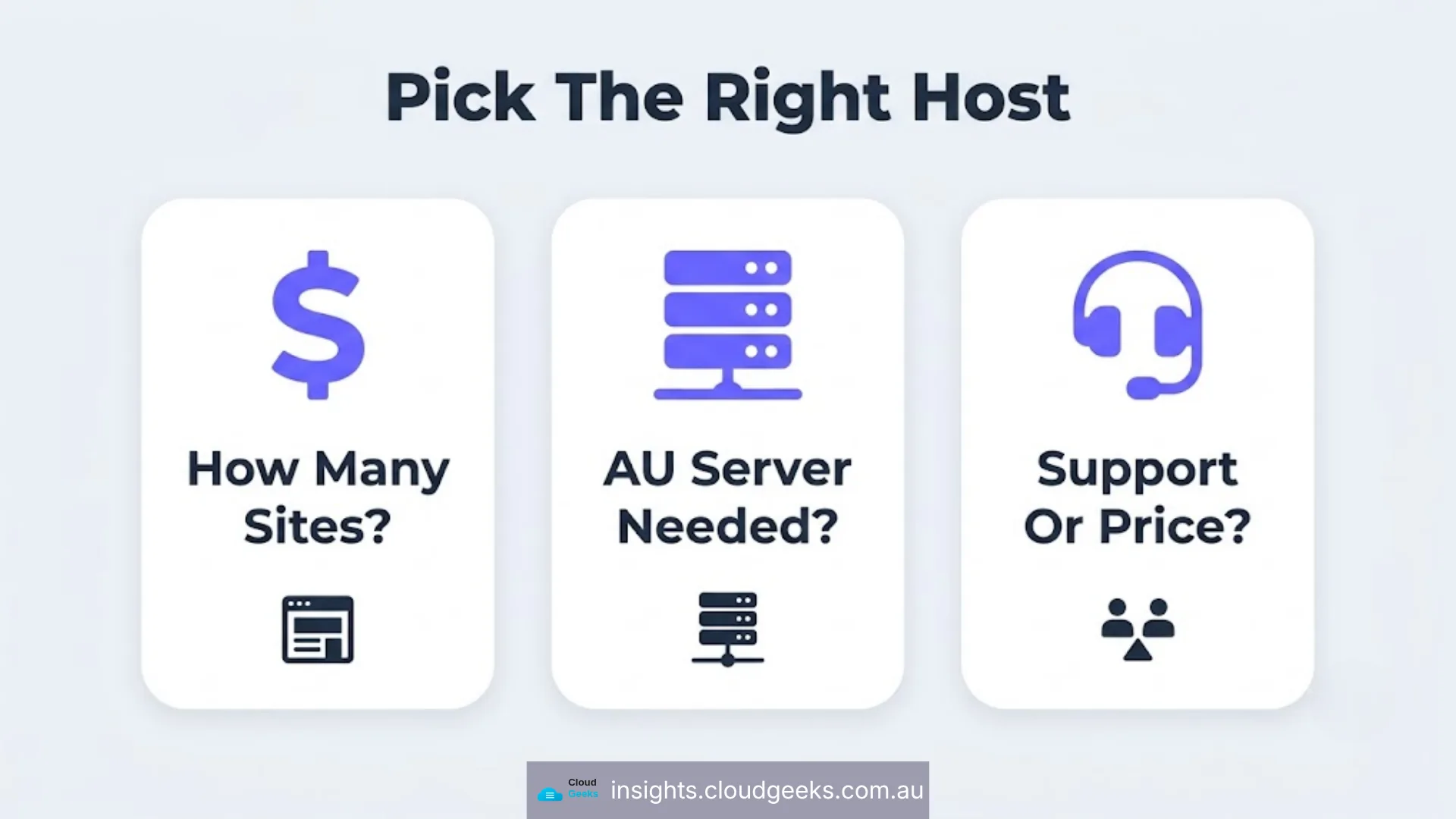 Pick the right host: how many sites, whether you need an Australian server, and support against price.