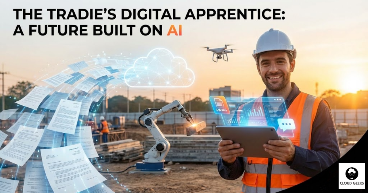 Future of construction AI showing emerging technologies coming in 2-3 years - computer vision cameras automatically detecting safety violations and progress, robotic process automation bots handling repetitive data entry between systems, predictive maintenance AI knowing when equipment will fail before it happens, generative design AI suggesting optimal construction sequences and methods, natural language interfaces talking to project management systems conversationally, enabling early adopters competitive advantages with faster quotes better documentation compliance confidence time savings for business growth