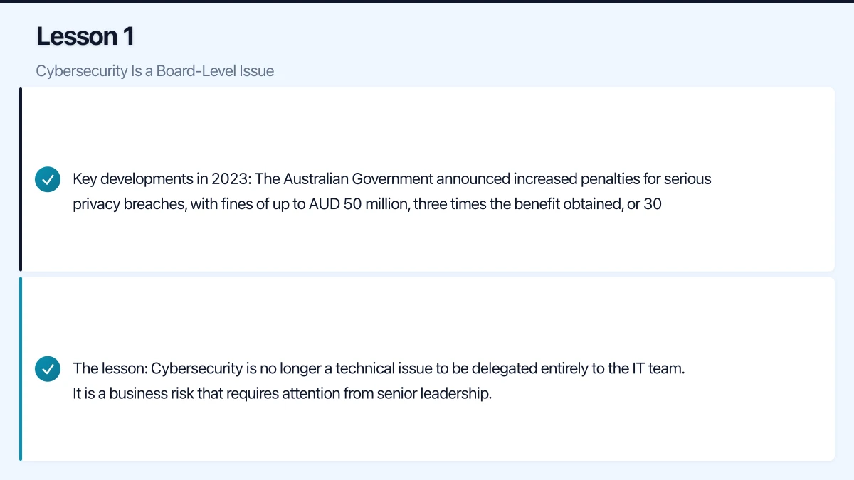 Lesson 1: Cybersecurity Is a Board-Level Issue Infographic