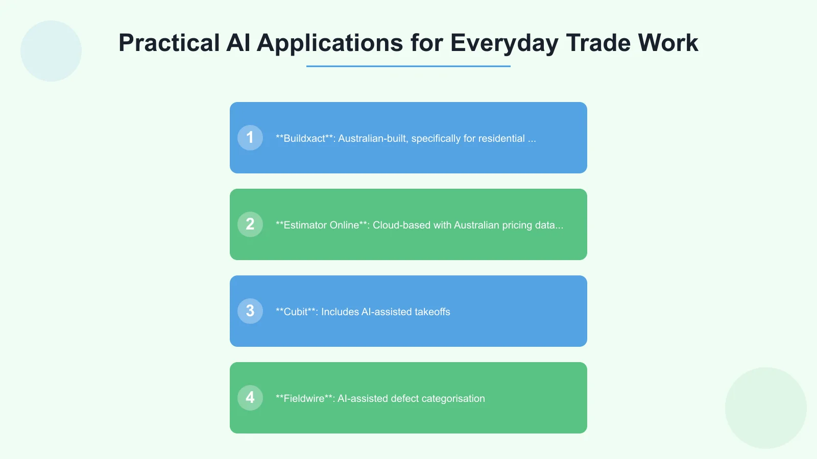 Practical AI Applications for Everyday Trade Work Infographic