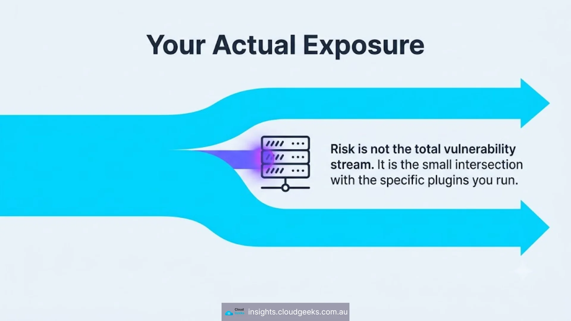 The full vulnerability stream flows past most sites. Risk is the small intersection between that stream and the specific plugins you actually run.